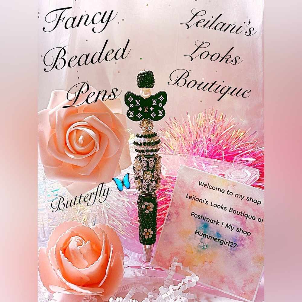 Fancy beaded pen/gifts/black butterfly/black beads